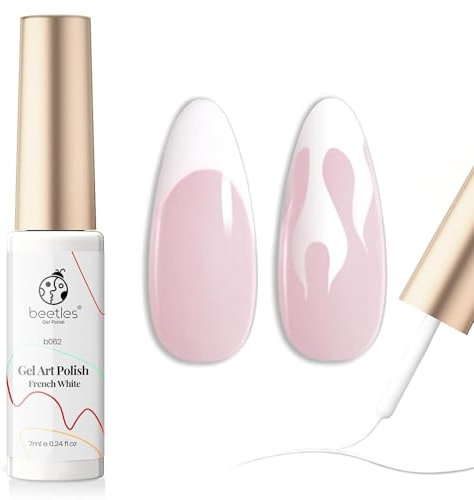 Beetles Weiß Gel Nagellack Liner, Nail Liner Gelack für Nagel Malenfür Wirbel Euphoria Nägel Dünn Französisch Liniennagelkunst Bürste UV Soak-off Christmas Nagellack für Mädchen