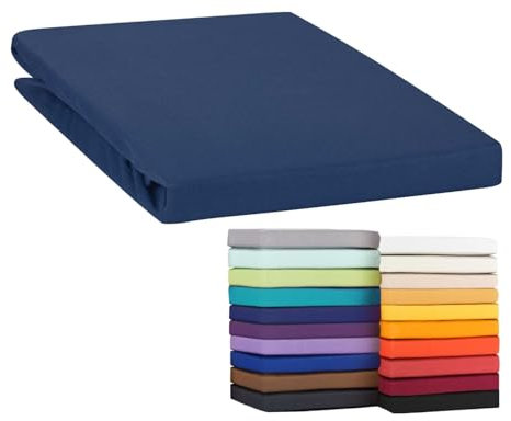 Moon-Classic Topper Spannbettlaken Spannbetttuch 120x200-120x220 cm Jersey aus 100% Baumwolle (Dunkelblau)
