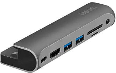 Logilink UA0385 - Docking station USB 3.2 Gen 1 per iPad Air, iPad Mini e iPad Pro, 7 porte, USB-C PD, argento/nero