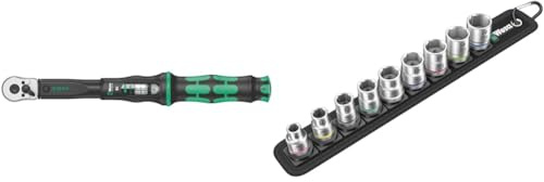 Wera 05075610001 Click-Torque B 1 Drehmomentschlüssel mit Umschaltknarre Schwarz, Grün 3/8, 10-50 Nm & 05003973001 Zyklop Steckschlüsseleinsätze Belt B 4, 3/8“-Antrieb, 9-teilig