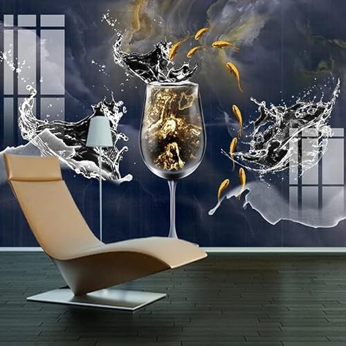 KOMEDO Carta da Parati Personalizzata Spray Bicchiere di Vino Tazza di Pesce Modello Astratto Foto Murali Camera da Letto Soggiorno Sfondo Decorazione della Parete Pittura -400x280cm
