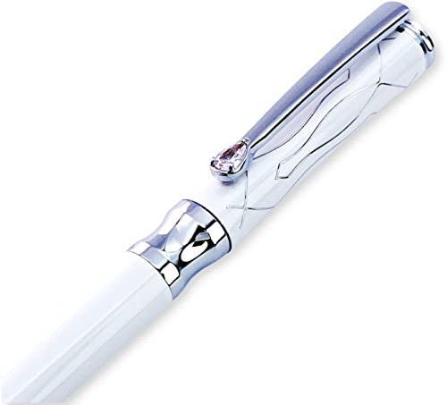 LACHIEVA LUX Luxus-Kugelschreiber für Damen mit Kristall und deutscher Qualitätsmine – Weiß