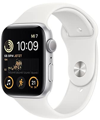 Apple Watch SE (2. Generation) (GPS, 44mm) - Aluminiumgehäuse Silber mit Sportarmband Weiß - Regular (Generalüberholt)