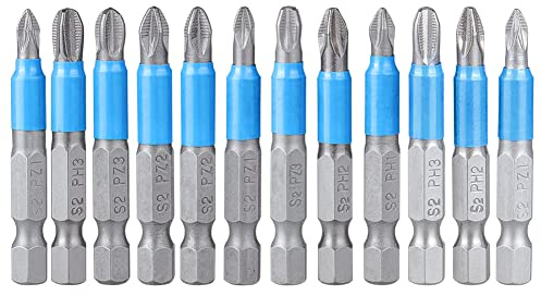 Gasea 12pcs Magnetic Impact Hex Shank Screwdriver Bits Set | 50mm 1/4 Shank Magnetic Cross Head Drill Bits PZ1 PZ2 PZ3 PH1 PH2 PH3 For Impact Drivers & Electric Screwdrivers