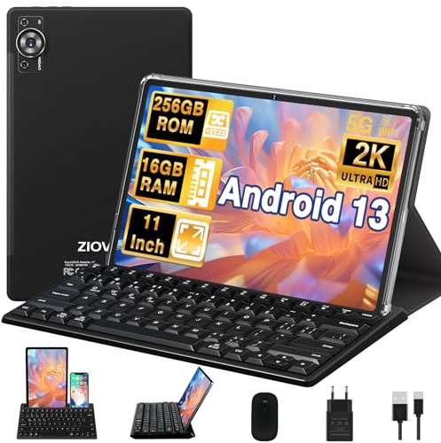 ZIOVO Tablette 11 Pouces Android 13 Tablette,16Go RAM+256Go ROM/TF 1To,8 Cores,5G WiFi,2000 * 1200 Pixels, 8600mAh,WiFi 5G,5+13+2MP,Cadeau de la Saint-Valentin TabletteTactile 2 en 1-Noir…