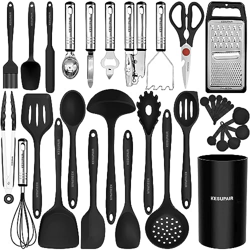 Küchenutensilien-Set °C °C hitzebeständiges Silikon-Kochutensilien-Set, Küchenwerkzeuge und Gadgets zum Kochen von Nonstck Kochgeschirr mit Zange, Pfannenwender, Spatel, Löffel, Bürste, Schneebesen,