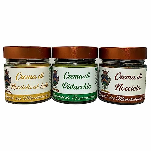 3 pack crema di nocciola, nocciola al latte e pistacchio antica ricetta dei marchesi 3x200g