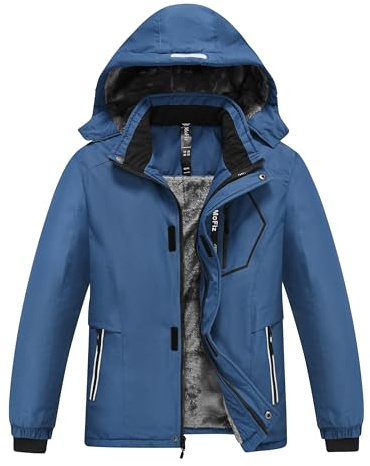MoFiz Giacca da Sci Bambini Invernale Cappotto in Pile Caldo da Neve Impermeabile Antivento Giacche Ragazzi con Cappuccio Rimovibile Blu Scuro M(10-12 anni)