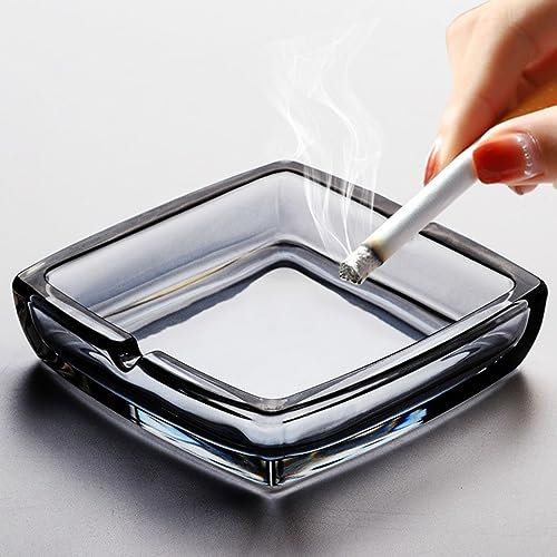 Saim Grand cendrier en verre de style simple pour cigarette, cendrier en cristal pour extérieur, maison, bureau, terrasse, extérieur, intérieur, cendrier mignon et cool – Gris