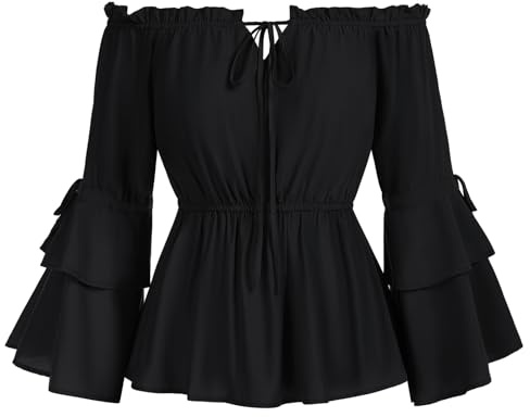 SCARLET DARKNESS Damen Renaissance Rüschenbluse Elastisch Taille Mittelalter Bluse