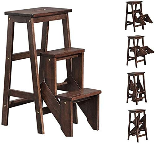 AAMNA 3-Stufen-Hocker aus Holz, klappbarer Leiterstuhl, Hocker und Aufbewahrungsregal, multifunktionale Faltbare Leiter aus Gummiholz für Zuhause, Bibliotheks-Tritthocker