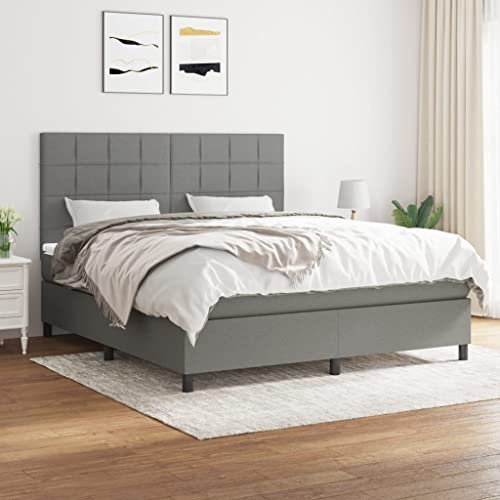 Tidyard Boxspringbett mit Matratze Bettgestell Einzelbett/Doppelbett Bettrahmen Polsterbett mit Lattenrost Bett Kopfteil Seniorenbett Schlafzimmerbett Designerbett Hotelbett Dunkelgrau 180x200cm Stoff