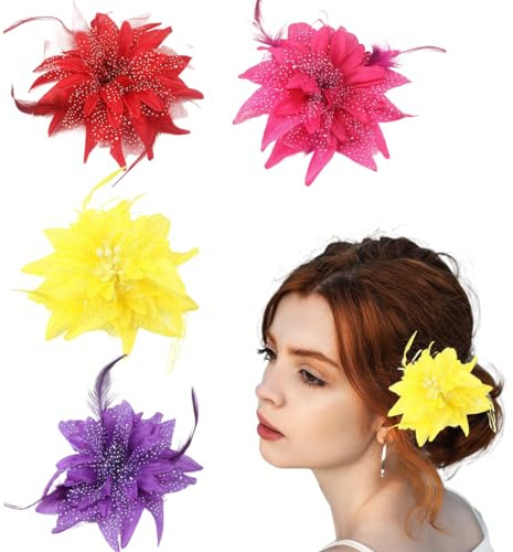 AWOXIHJ 4 PCS Blumen Haarspangen Haarclip Blume Brosche Haarschmuck Haarnadeln Haarklammer für Party Hochzeit Halloween Karneval Maskerade Make up(4 Farben)