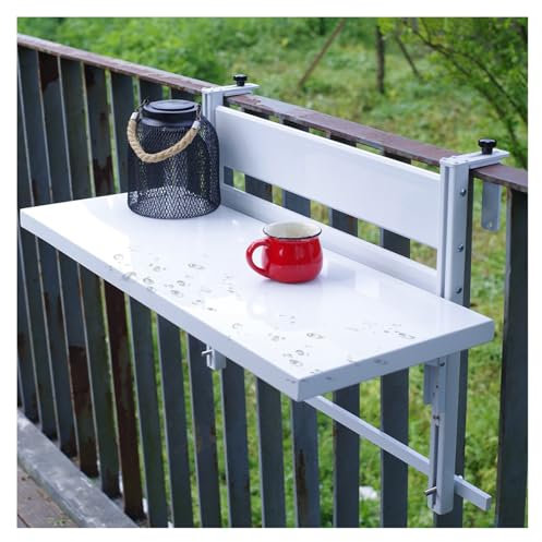 ZXCASDF Tavolo da Balcone,Pensile,Tavolino Pieghevole da Balcone,Tavolo Sospeso per Balcone,Tavolo da Ringhiera,Tavolo Pieghevole in Metallo,Tavolo da Balcone sospeso(White,L60*W30cm/L23.6*W11.8in)