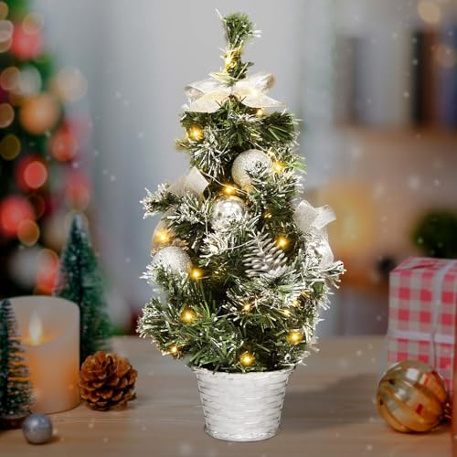 Mini Weihnachtsbaum, Kleiner Weihnachtsbaum mit Beleuchtung, Weihnachtsbaum Klein Geschmückt, Weihnachtsbaum Klein LED, Künstlicher Tisch Weihnachtsbaum für Weihnachten Dekoration Advent