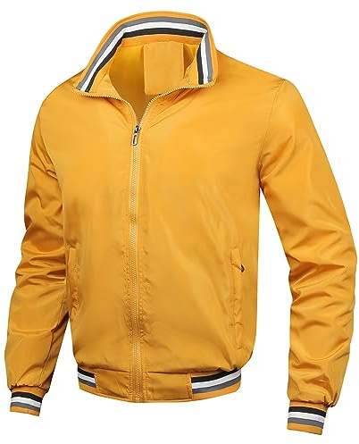 Jacke Herren Ultraleichte Bomberjacke Basic Übergangsjack Leichte Dünne Herren-Jacken Freizeit Softshelljacke Große Größen Sportjacke Casual Locker Jacket Sale Gelb 3XL