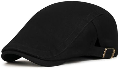 ZKGYUS Herren Schiebermütze, Schirmmütze aus Baumwolle, Baskenmütze, Gatsby Newsboy Cap, Flatcap, Barett, Cap - Schwarz, Anpassbar, Retro, Casual, Sommer, Einfarbig, M