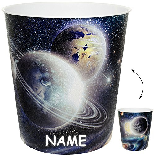 alles-meine.de GmbH Papierkorb/Behälter - Weltraum - Planeten/Erde - Mond - inkl. Name - 10 Liter - aus Kunststoff - Mülleimer/Eimer - Aufbewahrungsbox für Kinder/Bür..