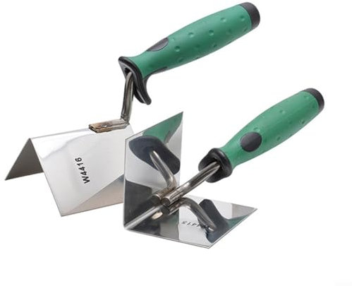 Paleta de esquina con mango de agarre suave, herramienta de esquina de yeso de acero inoxidable, espátula de yeso de ángulo de 90 grados, herramientas de enlucido para mejoras del hogar (1 juego)