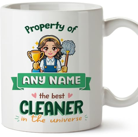 MUGFFINS Personalised Mug for Cleaner Woman - in English - Property of - Funny Custom Gift for Colleagues - Ceramic 11oz Mug