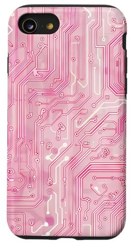 Coque pour iPhone SE (2020) / 7 / 8 Motif carte mère circuit rayé Art déco rose