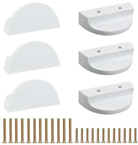 MOROBOR Maniglie per cassetti a mezzaluna, 6 pezzi, bianco, semicircolari, in legno di faggio, per armadio, cassetto, hardware, maniglia a doppio foro per cassetto, armadio, guardaroba