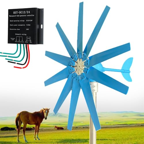Eastnmythet Aerogenerador de Levitación Magnética de 12000W con Controlador, Kit de Generador de Turbina Eólica Azul de 10 Aspas para El Hogar, La Granja, Los Vehículos Recreativos y Los Barcos,48V