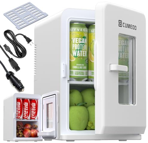 Cumeod Mini Fridge 15 Liter/21 Cans, Upgrade Portable AC+DC Power Small Refrigerator for Bedroom, Car, Office, Thermoelectric Cooler and Warmer Skincare Fridge for Food, Drinks, Max & ECO Mode, White