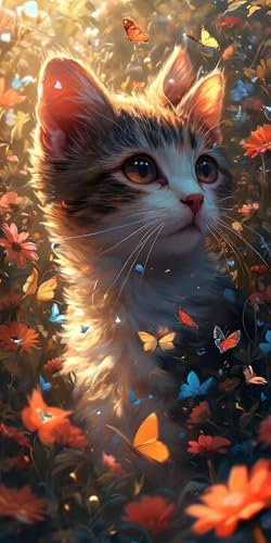 Malen Nach Zahlen Erwachsene Katze Schmetterling Malen Nach Zahlen Bild,DIY Set mit Pinseln und Acrylfarben Handgemalt Leinwand,Malen Nach Zahlen Kinder Basteln Zuhause Mädchen Geschenk 100x200cm s798