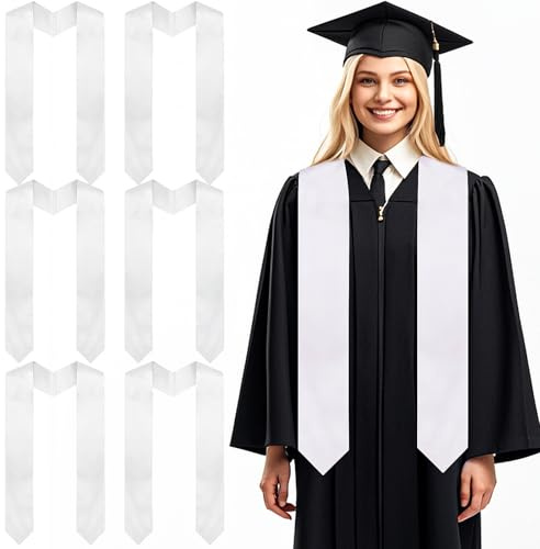 FOIMAS 6pcs Graduation Stoles,70 Inches Plain White Graduation Sash Honor Stole for 2026 Graduation Ceremony Party Girls Women teachers School Classroom Gifts Supplies
