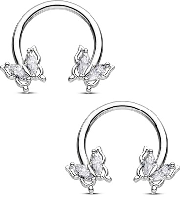 CM Crareesi Mania 2 Stück Schmetterling Daith Helix Septum Piercing Schmuck 16G Septumringe 10 mm Daith Helix Knorpel Ohrringe Niedliche Feder CBR für Frauen, 20Gauge, Zirkonia, Kristall