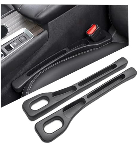 HADAVAKA 2PC Multifunctional Car Seat Gap Filler, Universal Gap Filler Pad with Phone Holder, Seat Clip Seam Leak Stopper Storage Strip Interior Accessories, for SUV Car Truck Seat (Black)
