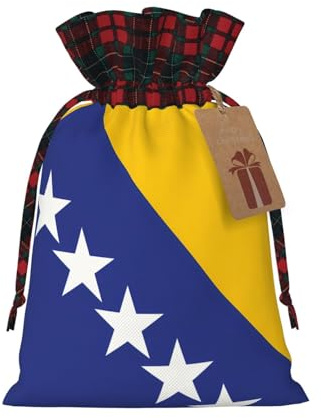 Weihnachtsbeutel mit Bosnien-Herzegowina-Flaggen-Druck, mit Kordelzug, Snack-Verpackung, wiederverwendbar, für Geschenke, S