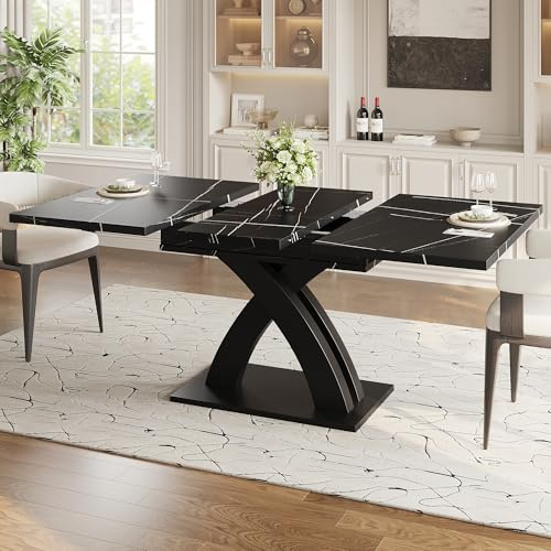 Tavolo da pranzo allungabile, 120 x 80 x 76 cm, adatto per sala da pranzo, cucina o terrazza, tavolo da pranzo in legno, si estende fino a 160 cm di lunghezza, può ospitare fino a 6 persone, laccato