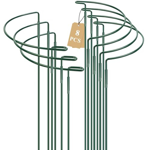 8 Pack Plant Supports for Indoor Plants, Half Round Ring Metal Garden Plant Support Stakes 40×25cm for Outdoor and House Plants, Peony, Rose, Tomato, Hydrangea