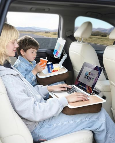 xuenair Scrivania per auto per computer portatile con tappetino per mouse, supporto per tablet per sedile posteriore per bambini, vassoio per auto per sedile anteriore passeggero, morbido cuscino