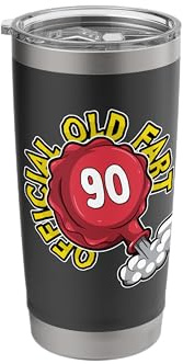 90th Birthday Official Old Fart Funny Red Whopee Cushion Stainless Steel Insulated Tumbler