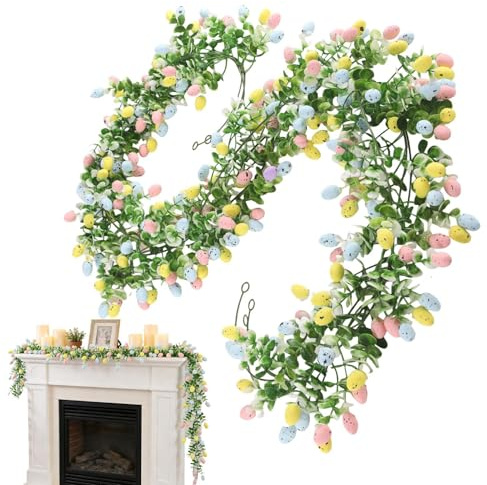 Ostern Girlande 210 cm Künstliche Blumenkranz Girlande Blumengirlande Deko Künstliche Ostergirlande Mit Ostereiern Ostern Dekoration Für Wand Zuhause Tisch Fenster Garten Baume Party