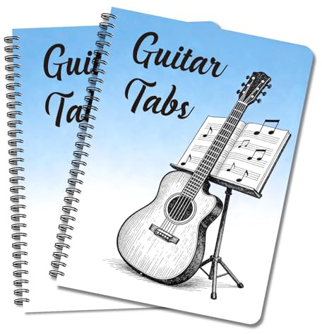 uneluqy Guitar Tab Notebook, 2 Pack Blank Sheet Tablature for Songwriting & Music Composition, Spiral Bound Small Notebook, Guitar Journal for Artis Harmonious Reflections (blue)
