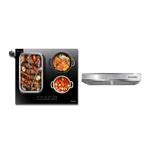 Electric Hob 60cm, 4 Zone Induction Cooktop 2800W and Slimline Visor Cooker Hood 60cm, 3 Speed, 200m³/h