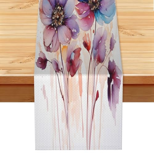 Opium Poppy Table Runner 13x72 Inch Wrinkle Resistant Small Table Runner for Dining Room Table Decor Washable Runner for Spring Summer Placemats & Home Party Decor