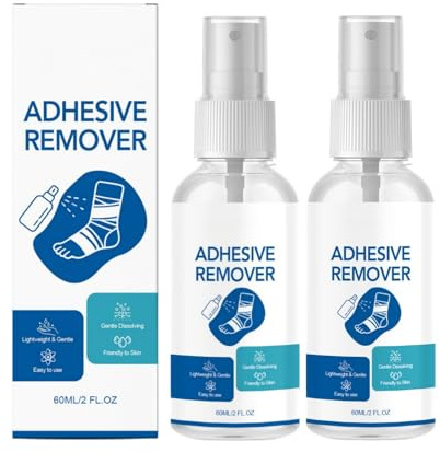 Adhesive Remover for Skin, 60ml Stoma Adhesive Remover Spray, Plaster Remover for Skin, Sticky Stuff Remover with Gentle and Quick Dry Formula, Also Used to Remove Bandages and Residual Glue (2pcs)