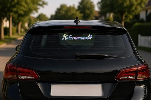PrintWerkz Katzenmama Auto Aufkleber, PVC, Abziehen und Kleben, Wasserabweisend, 25 x 4,5 cm, für Tierliebhaber (Hologramm)