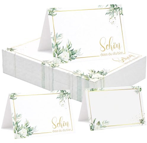 Solivive 70 Stück Tischkarten Schön dass du da bist, Namensschilder Hochzeit(11 * 8.5cm), platzkarten fur hochzeit,Babyparty,Geburtstag, Taufe