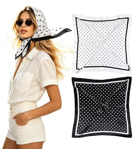Floruvia 2 pezzi 90 * 90 cm foulard da donna per capelli, sciarpa per capelli effetto seta con pois, bandana per avvolgere i capelli e dormire, foulard pirata per costume e uso quotidiano