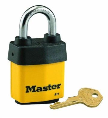Master Lock Cadenas, serrure en acier laminé couverte, 2-1/8 po de large, clé robuste 911DPF, jaune, 2 1/8 po
