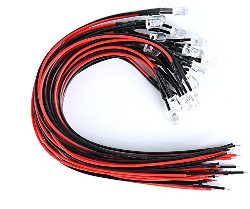 Laomao 20 x LED 3 mm con cavo 20 cm, 12 Volt DC, già cablati