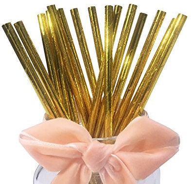 Brillanti Dorate Cannucce, [100 Pezzi] Biodegradabili Dorate Cannucce Carta Usa e Getta per Compleanno, Matrimoni, Natale, Docce Bambino