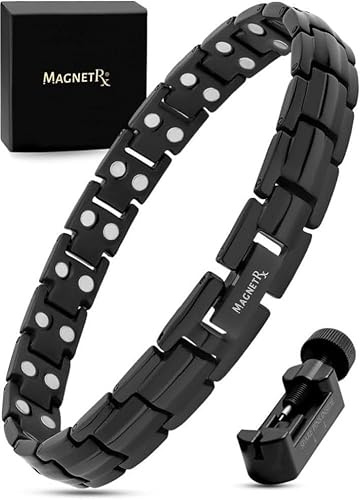 MagnetRX Magnetisches Armband für Damen – 40 starke Magnete (3000 Gauge pro Magnet) Schmuck aus Titan – Länge verstellbar mit Maßwerkzeug (schwarz)