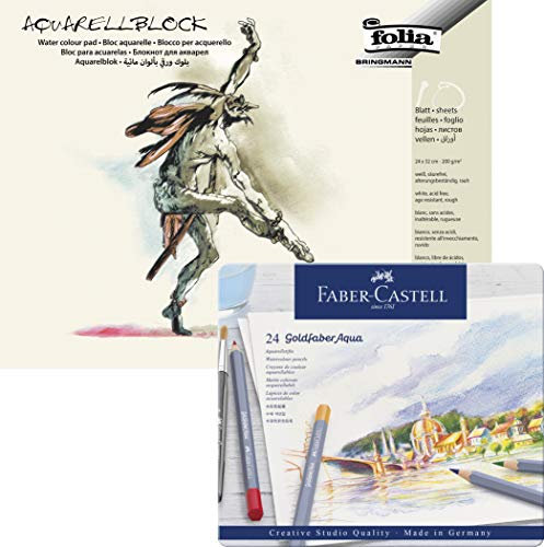 Faber-Castell Aquarellstifte, Metallbox (24er Box mit Aquarellblock 24 x 32)